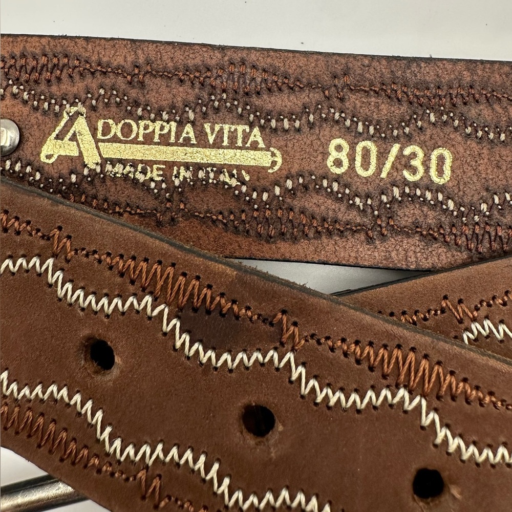 Adoppia Vita Belt 30" Brown Leather Silver Concho Medallion Onyx Western Vtg - Picture 4 of 6